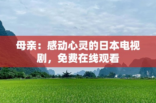 母亲：感动心灵的日本电视剧，免费在线观看