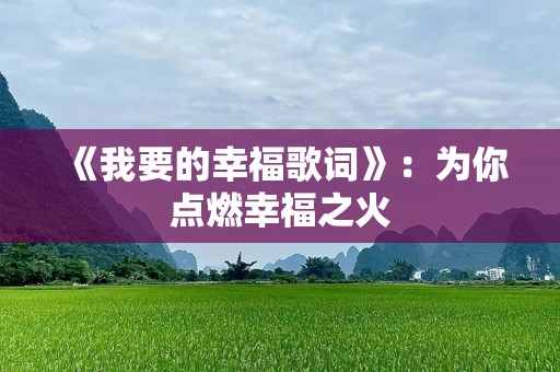 《我要的幸福歌词》：为你点燃幸福之火