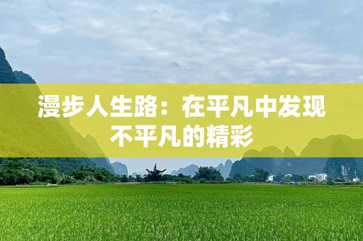 漫步人生路：在平凡中发现不平凡的精彩