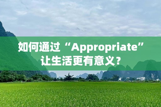 如何通过“Appropriate”让生活更有意义？