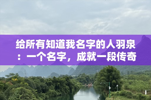 给所有知道我名字的人羽泉：一个名字，成就一段传奇