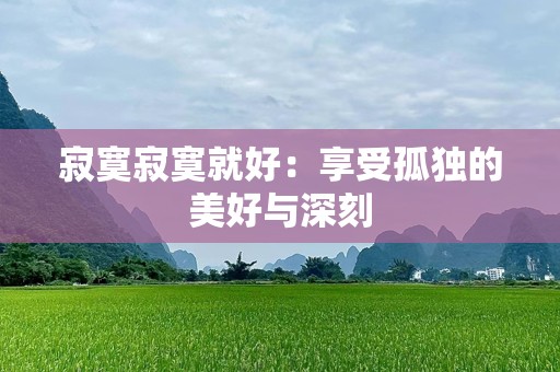 寂寞寂寞就好：享受孤独的美好与深刻
