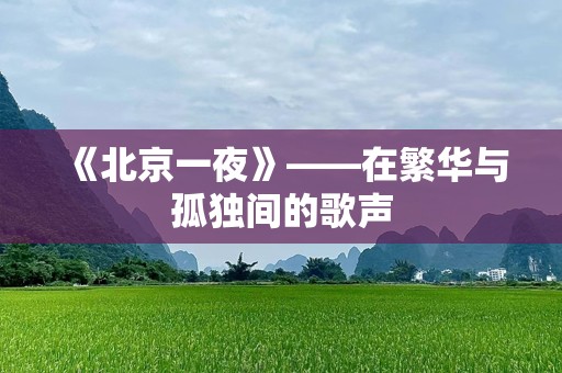 《北京一夜》——在繁华与孤独间的歌声