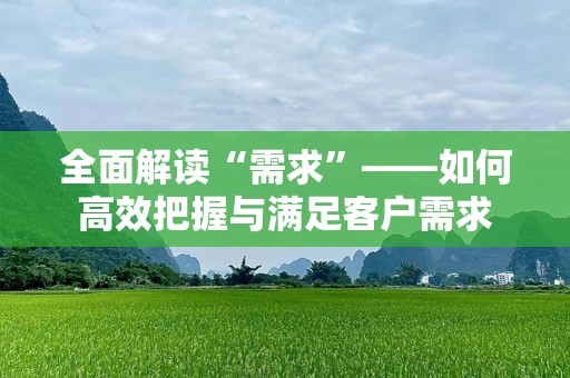 全面解读“需求”——如何高效把握与满足客户需求