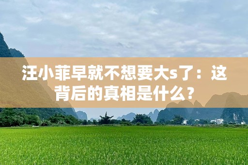 汪小菲早就不想要大s了：这背后的真相是什么？